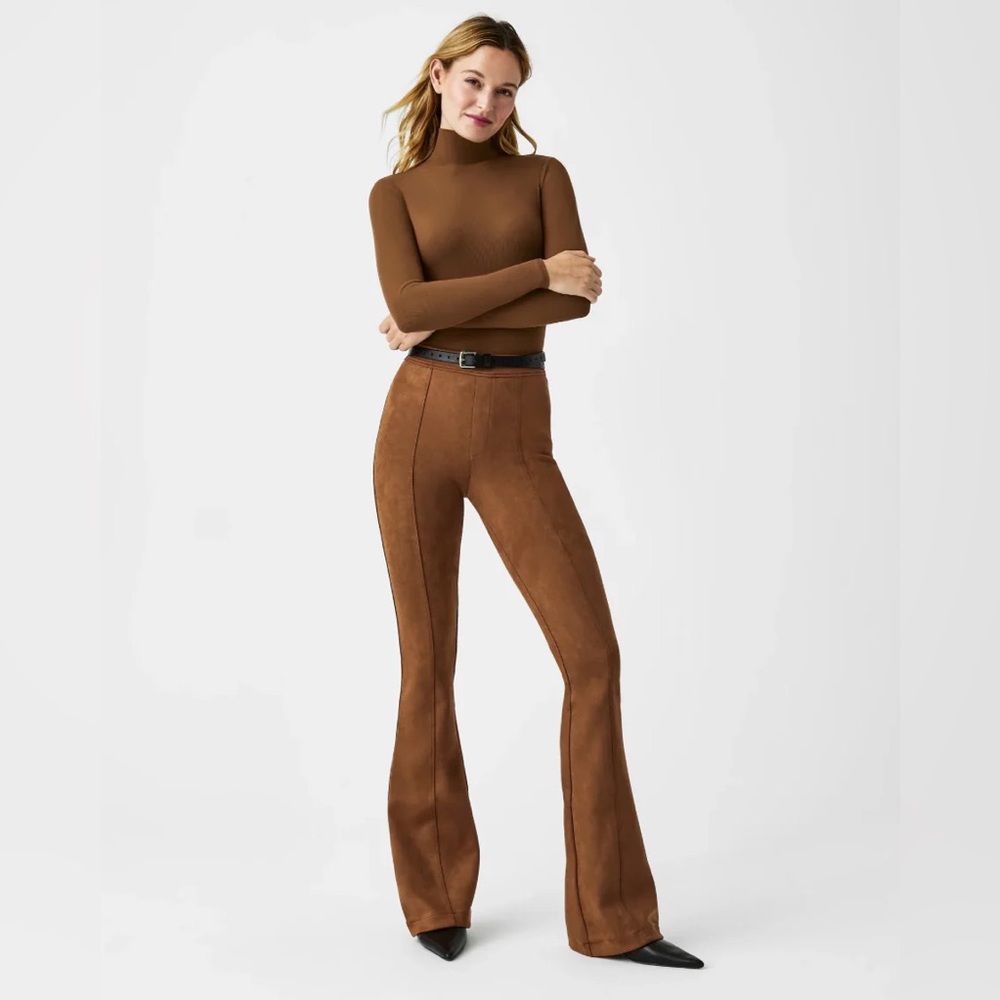 SPANX // SZ MED TALL // faux suede flare pants, caramel // NWT // Retail $138